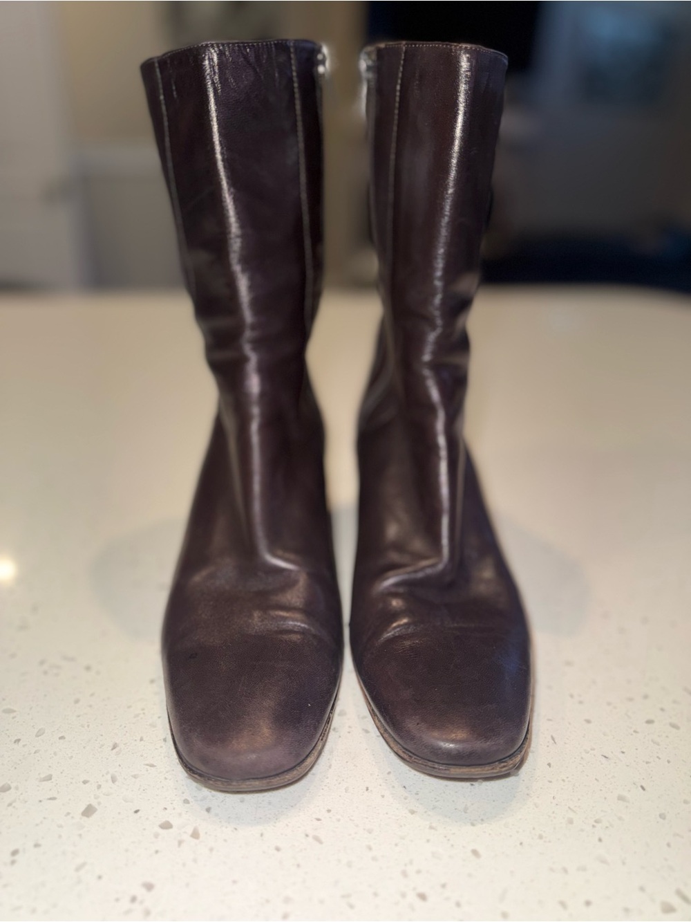 Cole Haan Dark Brown Leather Mid-Calf Heeled Boots - Picture 3 of 7